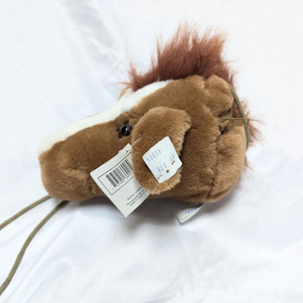 Vintage Nanco Horse Head Plush Stuffed Animal Zippered Purse Rodeo Western